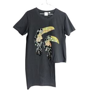 Zero Degrees Celsius Womens Black Toucan Birds Embellished Shirt size Medium